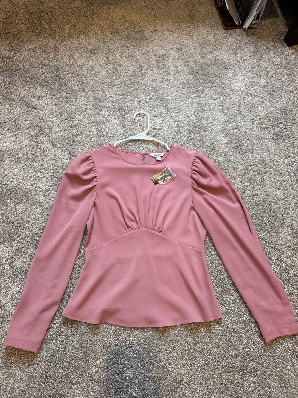 Express Rose Pink Long-Sleeve Peplum Blouse